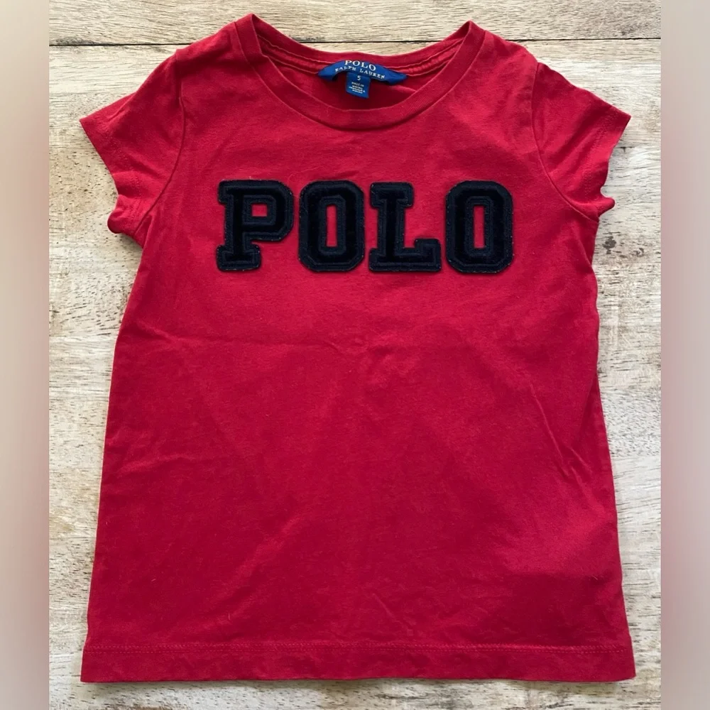 Polo Ralph Lauren Girls’ Sz 5 Red Big Velveteen Logo Tee‎